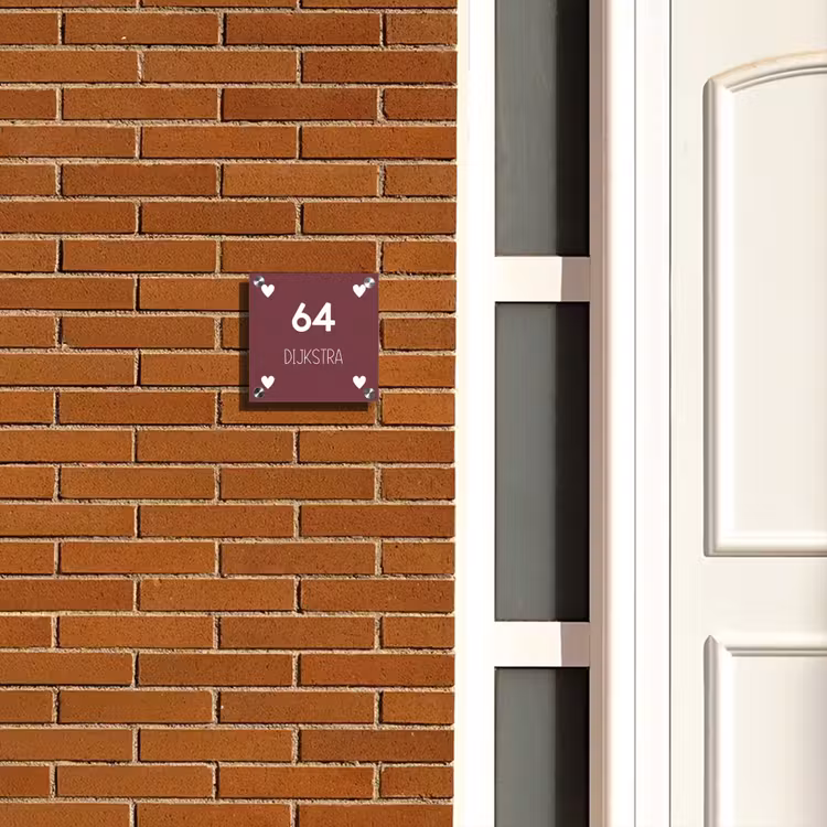 Naambordje voordeur - Vierkant - Witte hartjes in hoeken - Modern — 5