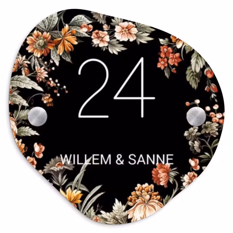 Naambordje voordeur - Organisch - Bloemen - Zwart - Klassiek — 1