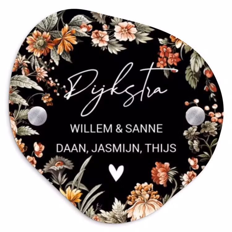 Naambordje voordeur - Organisch - Bloemen - Zwart - Sierlijk — 1