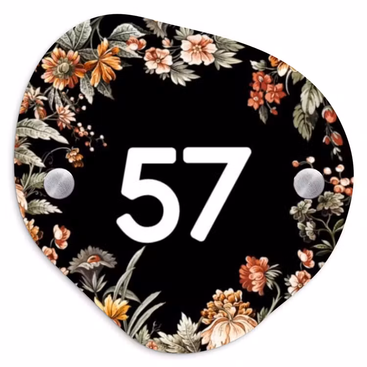 Naambordje voordeur - Organisch - Bloemen - Zwart - Traditioneel — 1