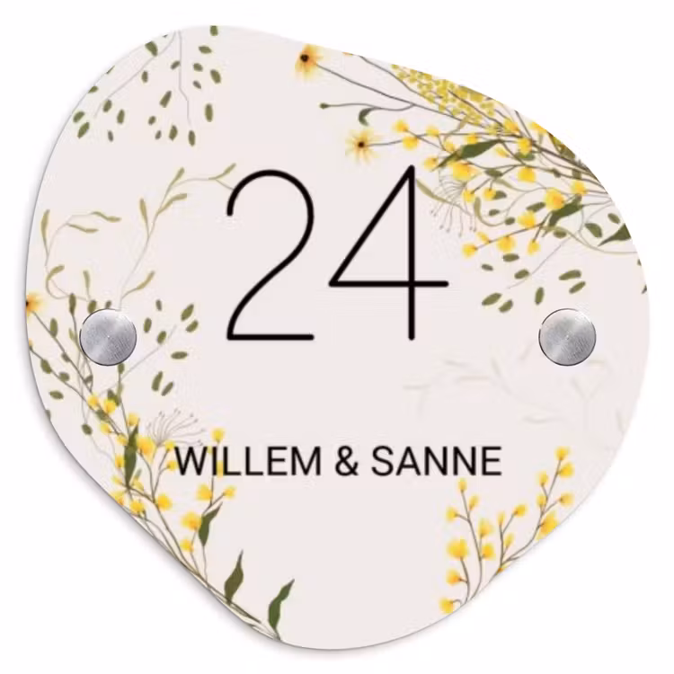 Naambordje voordeur - Organisch - Gele bloemen - Klassiek — 1