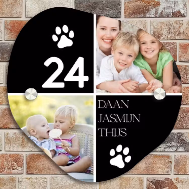 Naambordje voordeur - Organisch - Familieportret met pootafdrukken zwart - Klassiek — 4