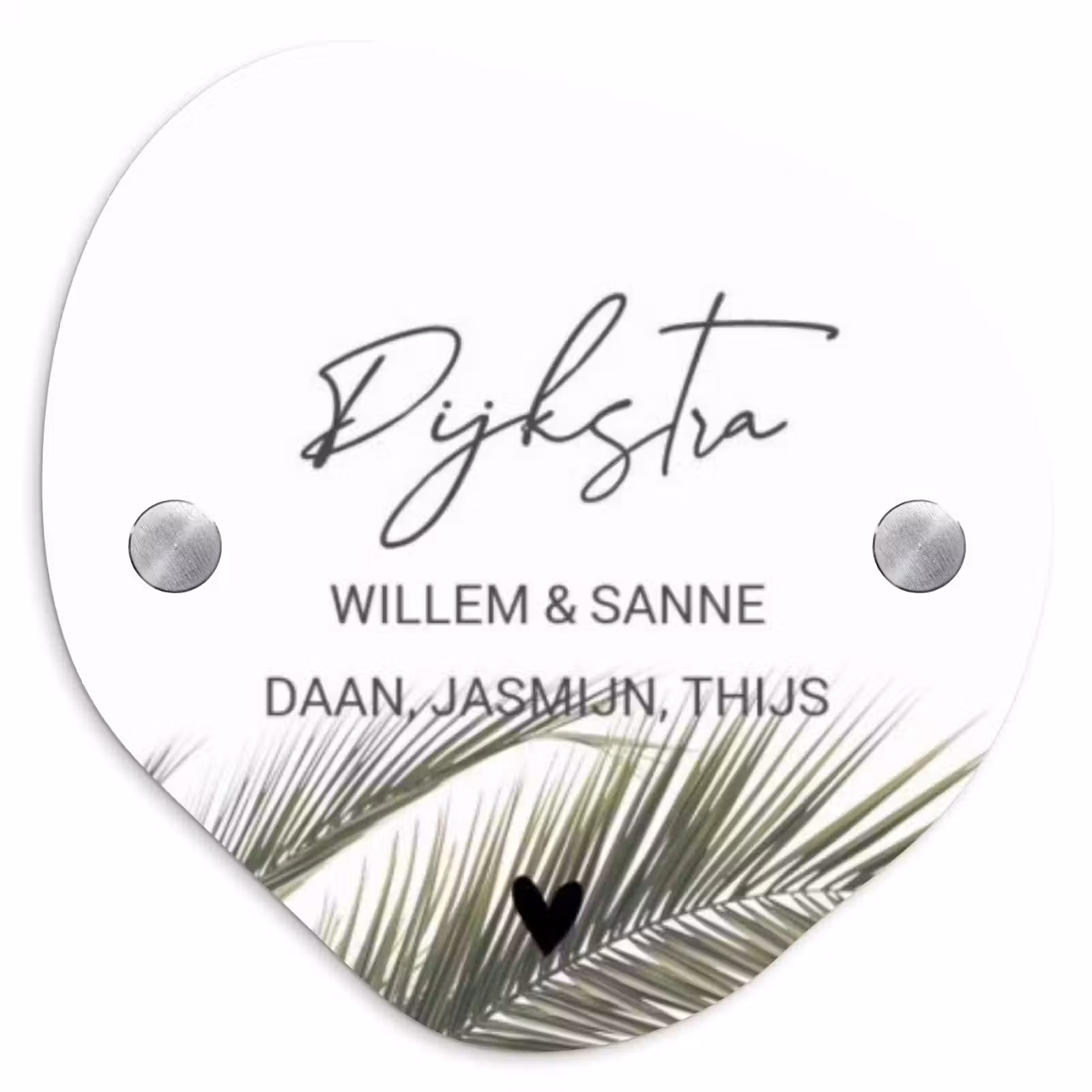 Naambordje voordeur - Organisch - Wit met palmblad - Sierlijk — 1