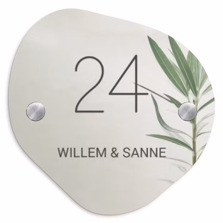 Naambordje voordeur - Organisch - Lichtbeige met plant - Klassiek — 1