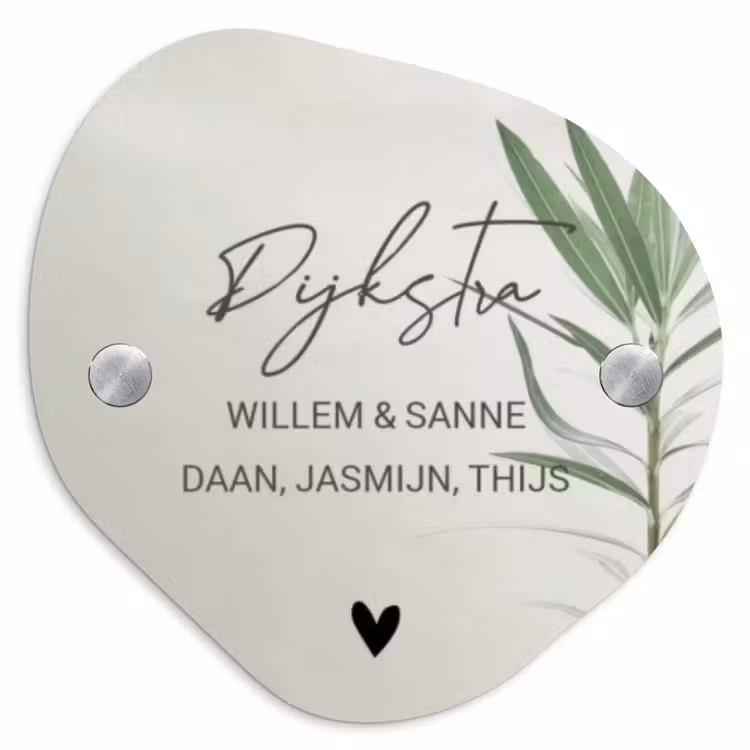 Naambordje voordeur - Organisch - Lichtbeige met plant - Sierlijk — 1