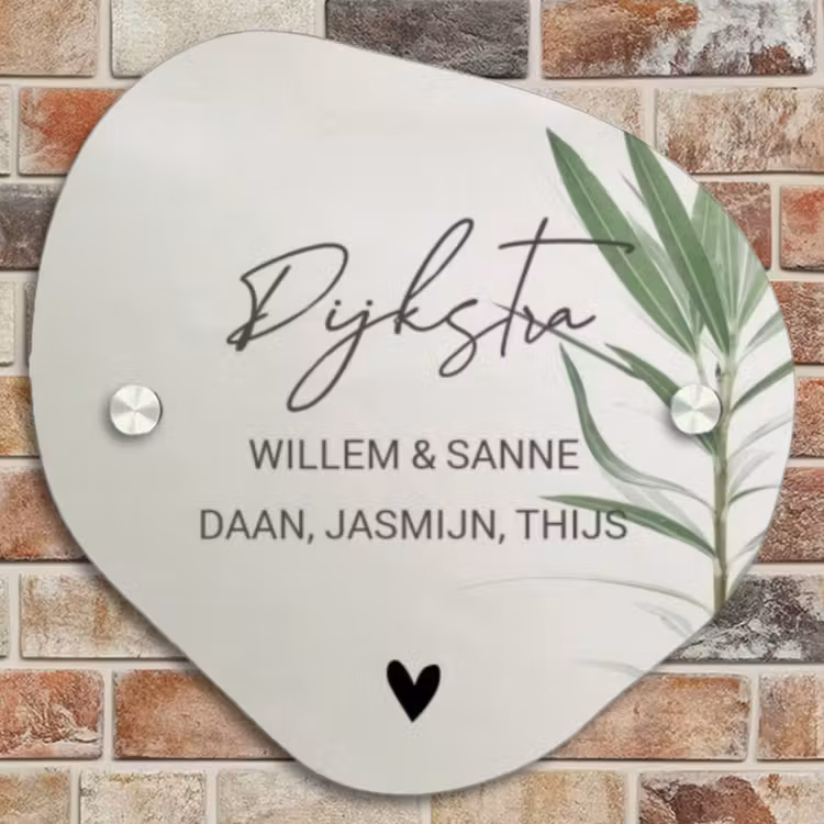Naambordje voordeur - Organisch - Lichtbeige met plant - Sierlijk — 4