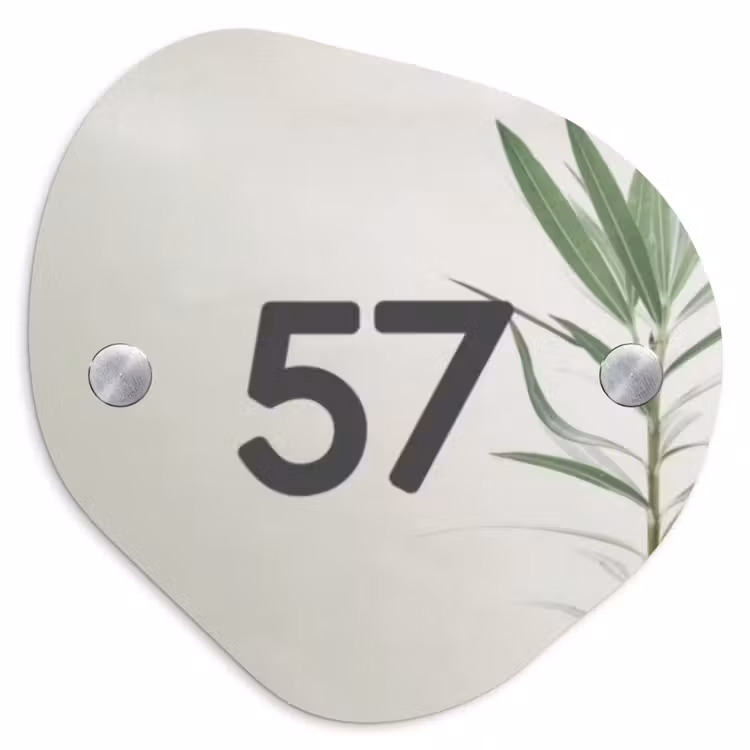 Naambordje voordeur - Organisch - Lichtbeige met plant - Traditioneel — 1