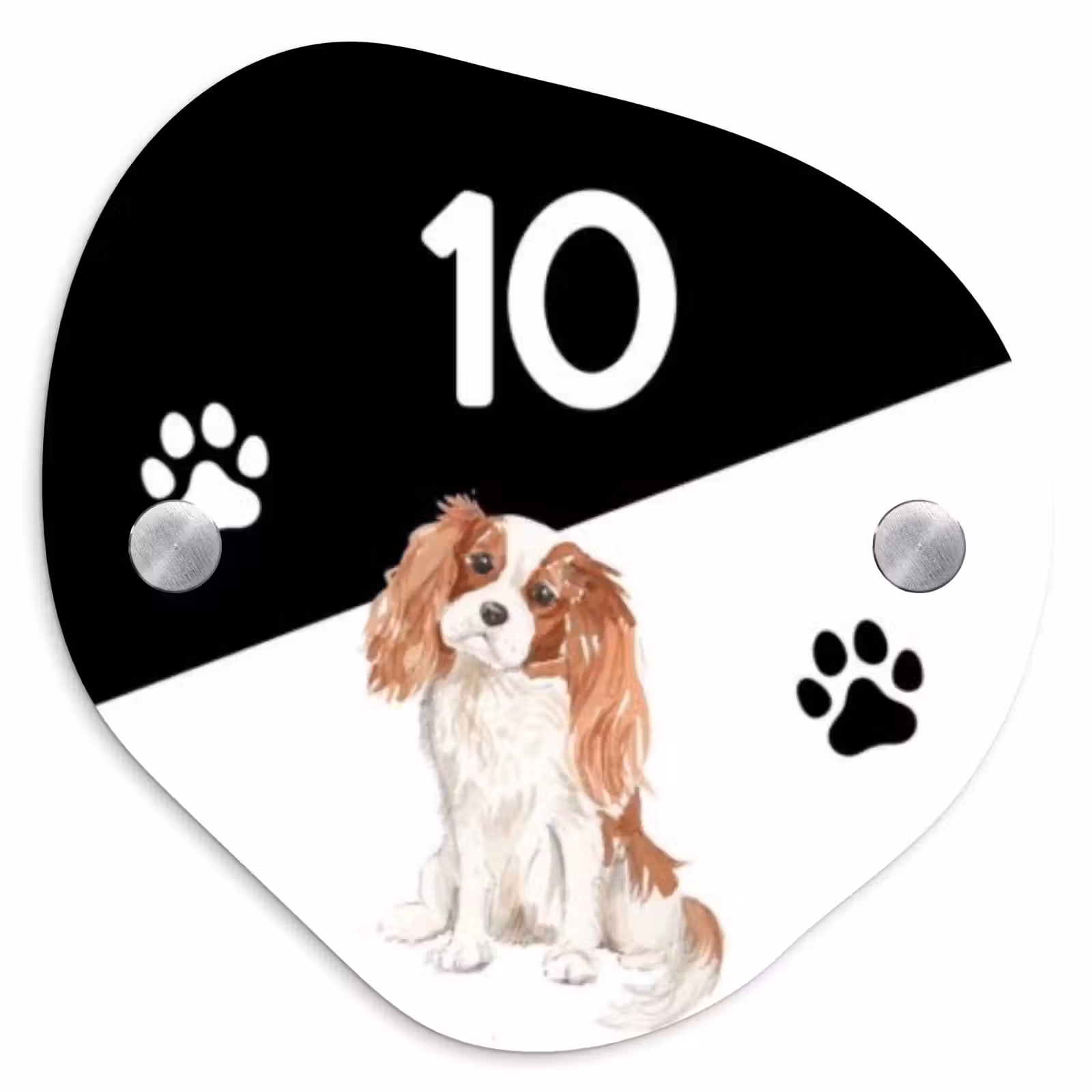 Naambordje voordeur - Organisch - Zwart wit - Huisdier - Cavalier King Charles Spaniël — 1