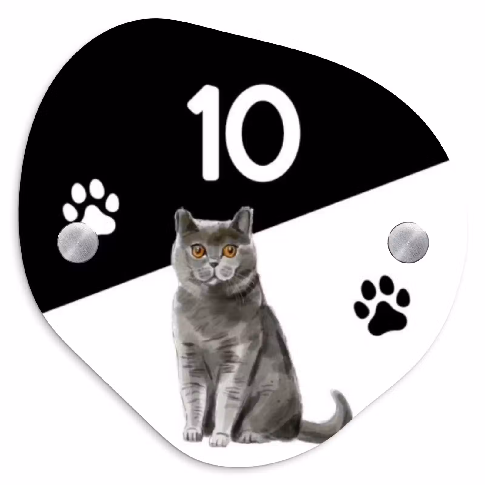 Naambordje voordeur - Organisch - Zwart wit - Huisdier - Grijze kat — 1