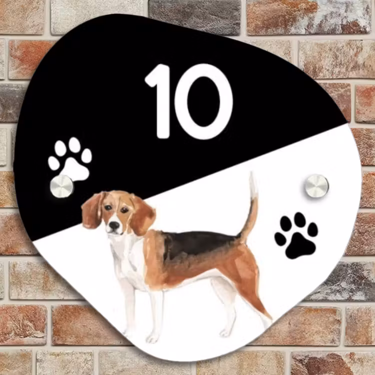 Naambordje voordeur - Organisch - Zwart wit - Huisdier - Beagle — 4