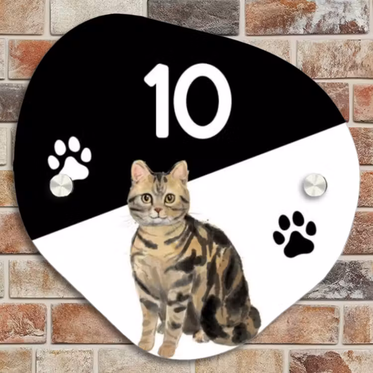 Naambordje voordeur - Organisch - Zwart wit - Huisdier - Bruingestreepte kat — 4