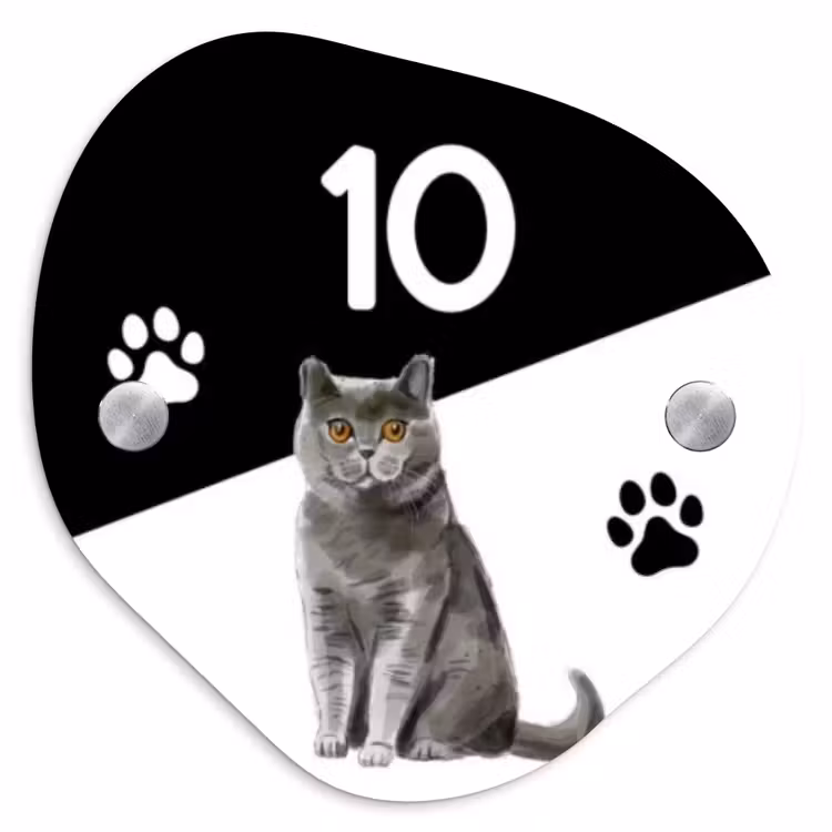 Naambordje voordeur - Organisch - Zwart wit - Huisdier - Grijze kat — 1