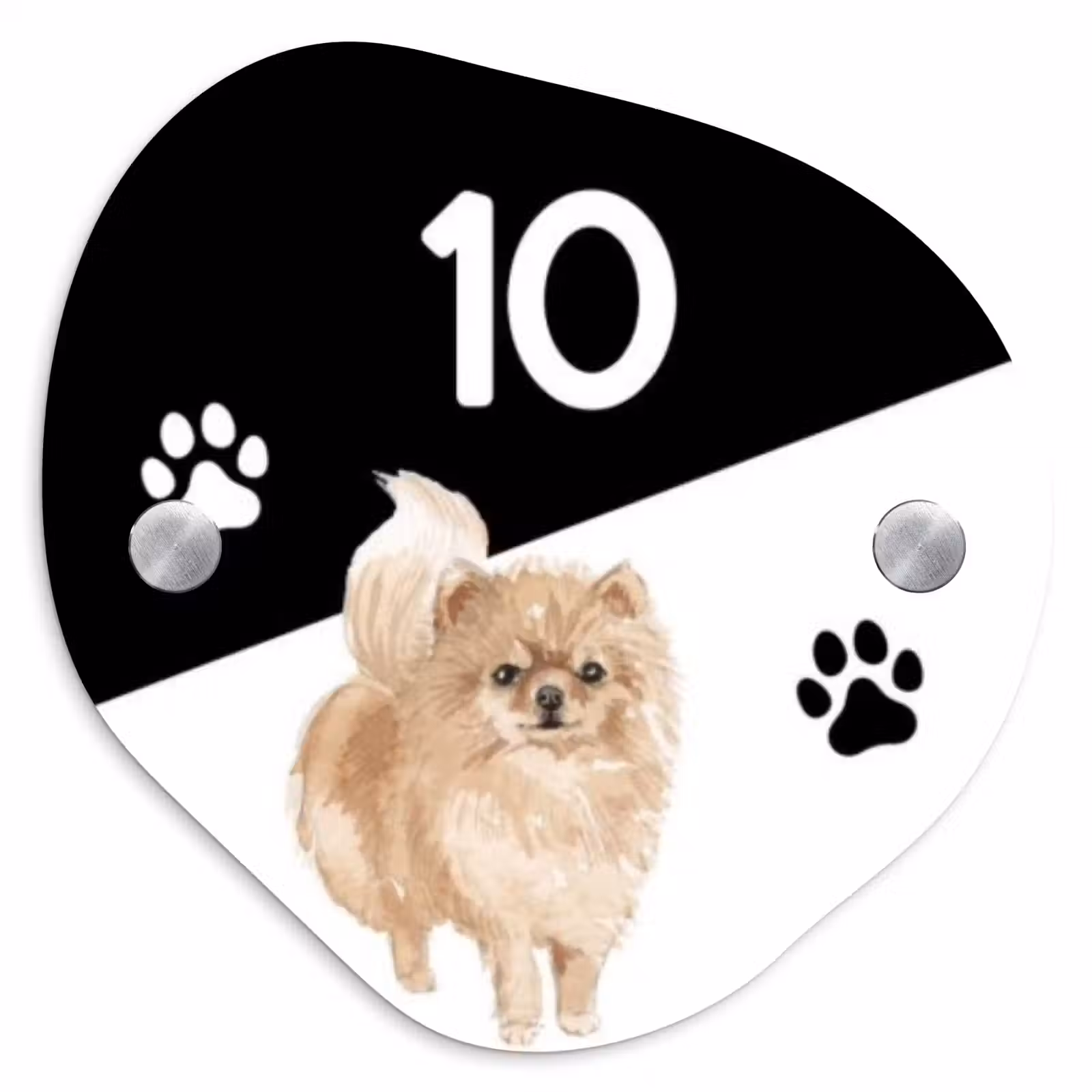 Naambordje voordeur - Organisch - Zwart wit - Huisdier - Pomeranian — 1