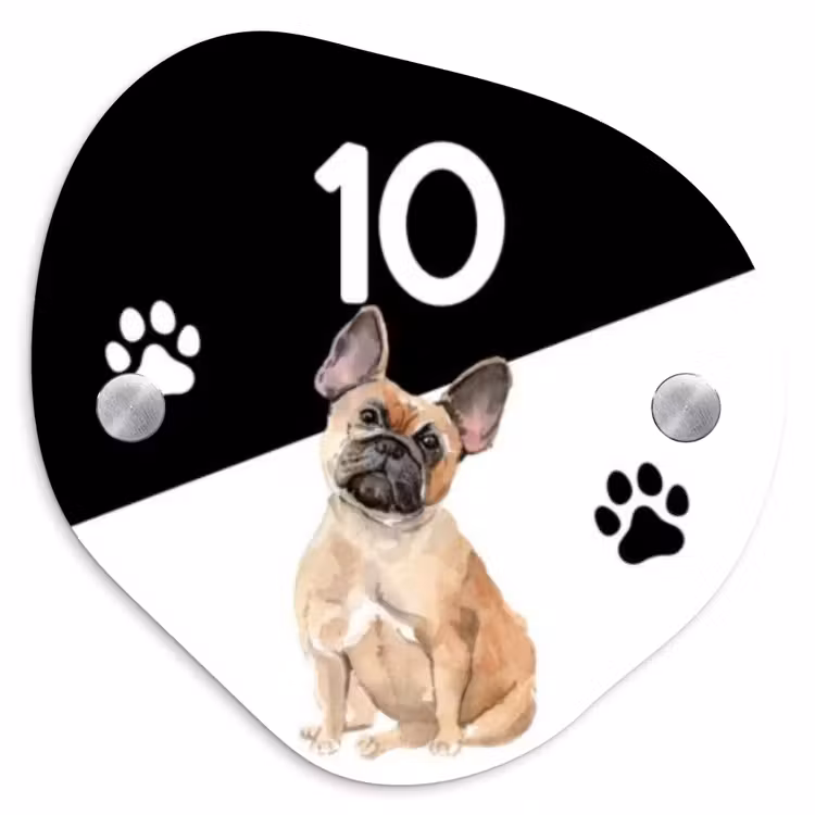 Naambordje voordeur - Organisch - Zwart wit - Huisdier - Franse bulldog — 1