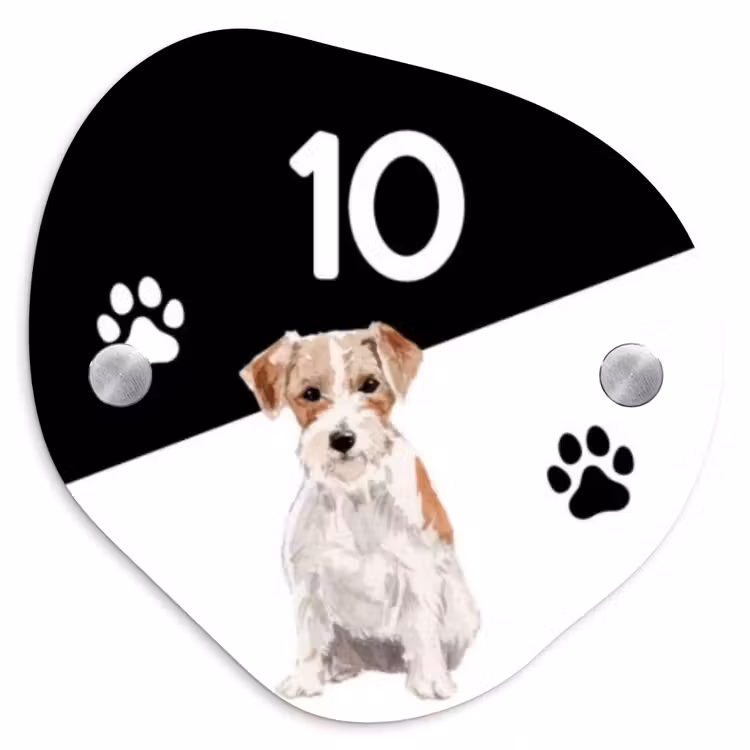 Naambordje voordeur - Organisch - Zwart wit - Huisdier - Jack Russel — 1