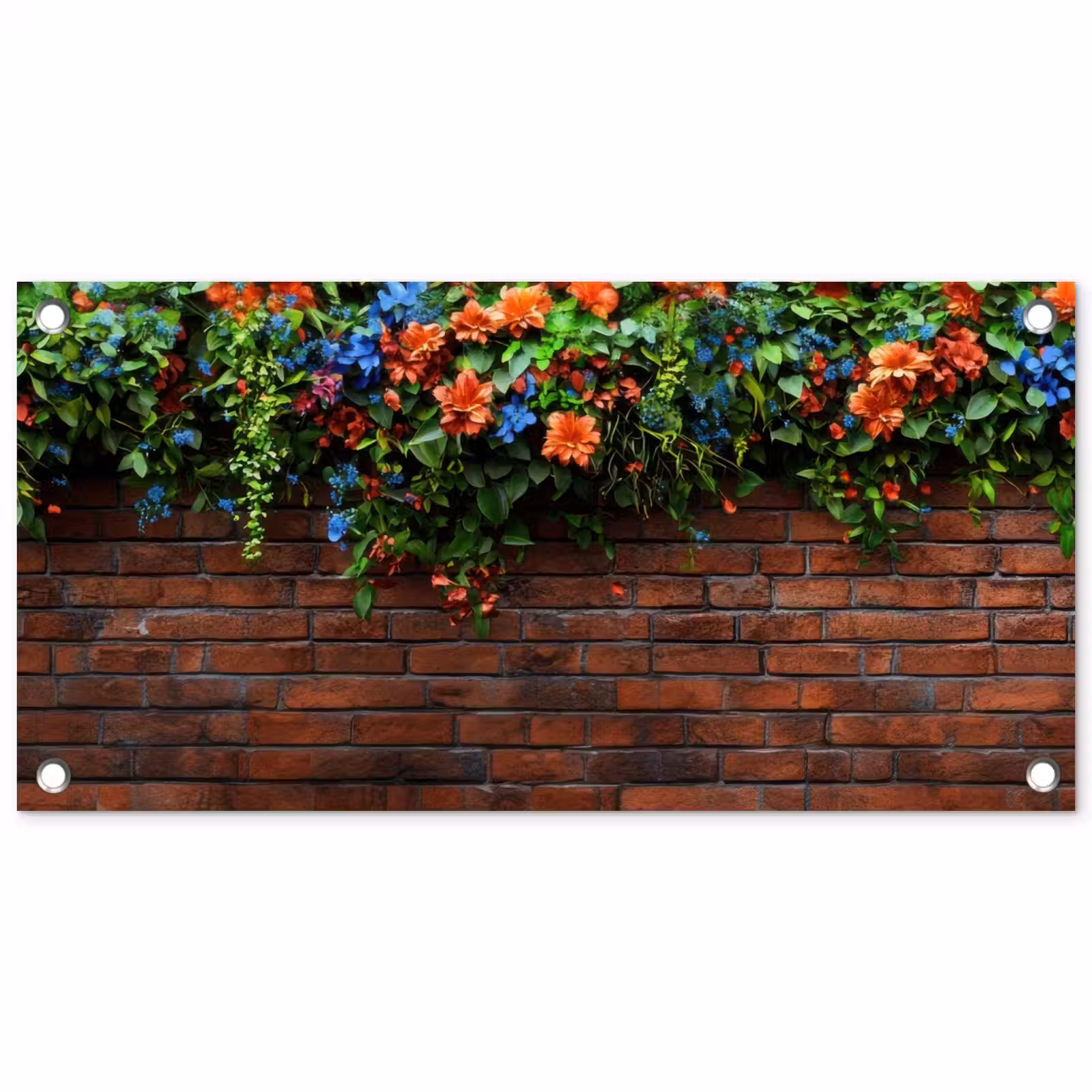 Tuinposter - Bloemen - Muur - Groen - Oranje — 1