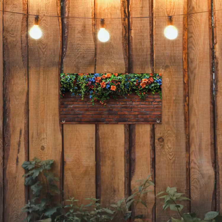 Tuinposter - Bloemen - Muur - Groen - Oranje — 2