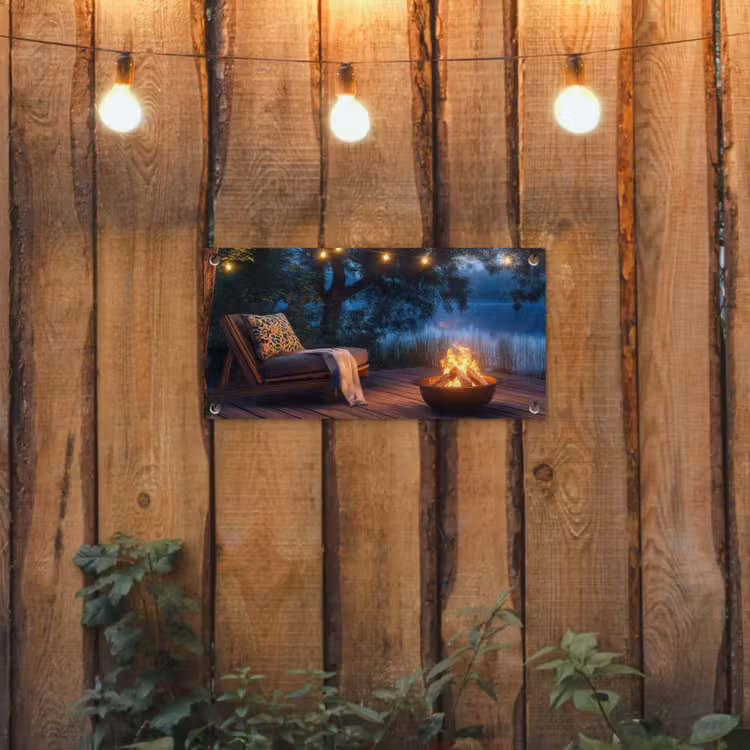 Tuinposter - Kampvuur - Meer - Avondlicht — 2