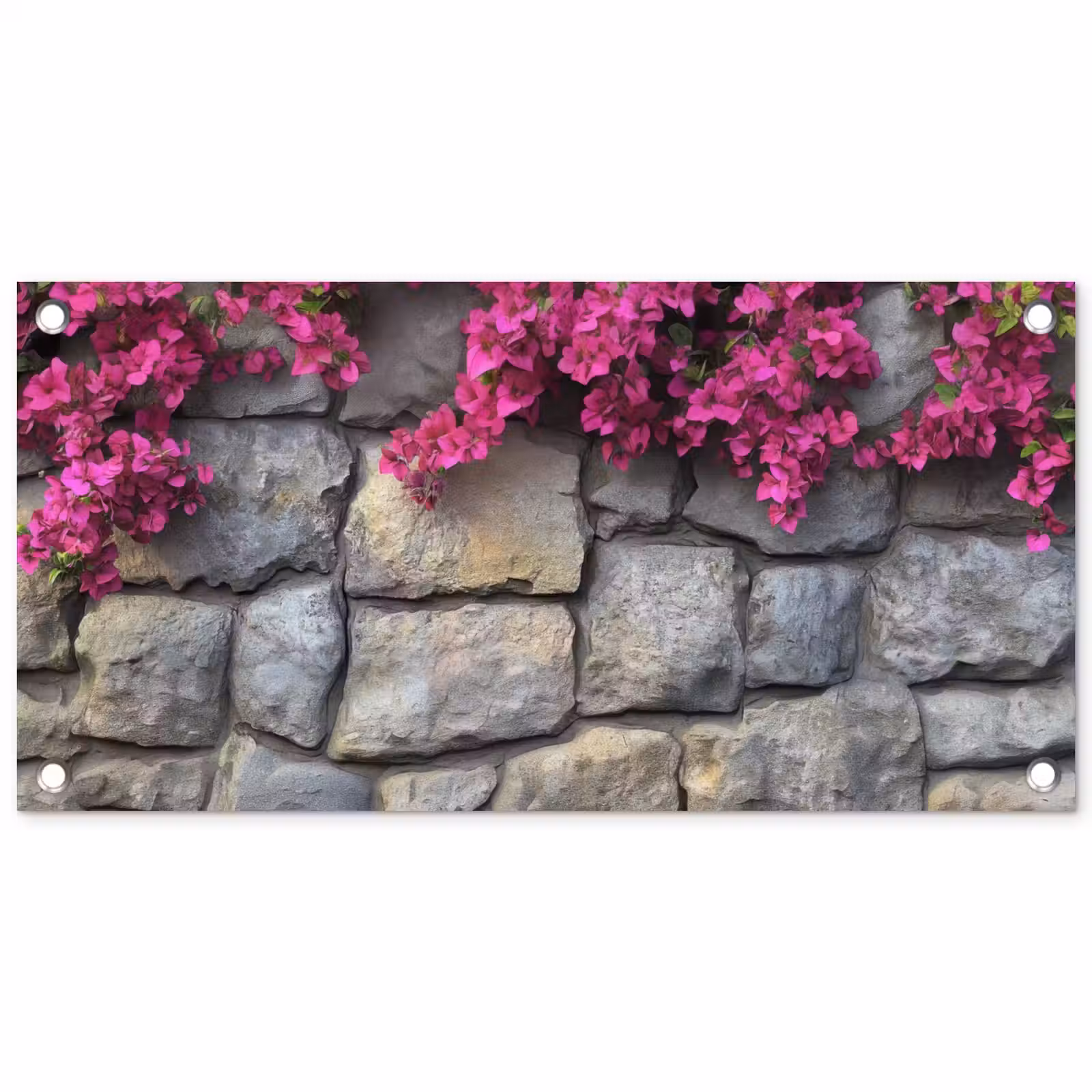 Tuinposter - Bougainvillea - Stenen Muur - Roze — 1