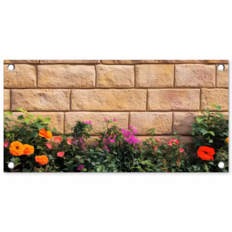 Tuinposter - Bloemen - Bakstenen - Kleurrijk — 1