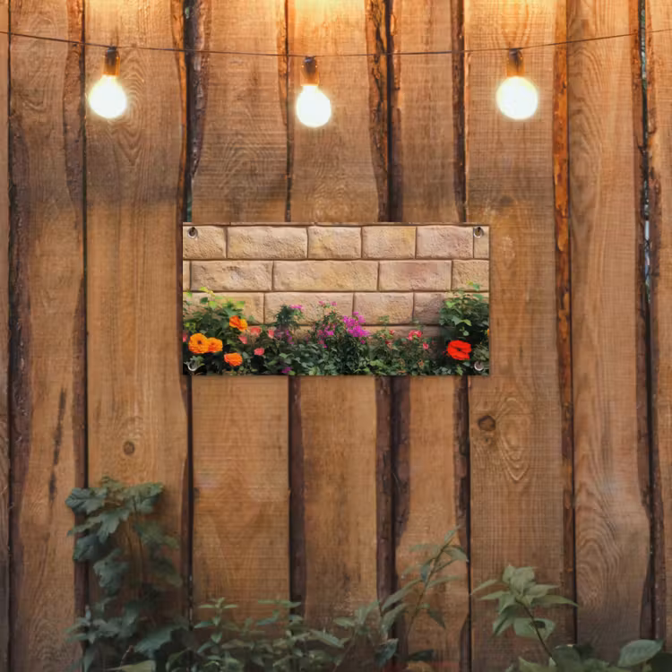 Tuinposter - Bloemen - Bakstenen - Kleurrijk — 2