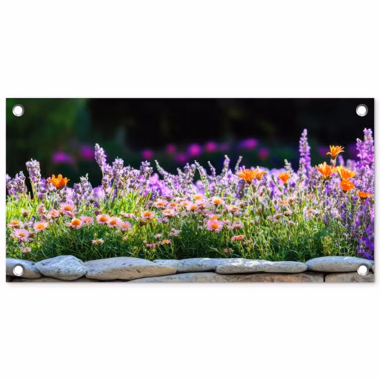 Tuinposter - Bloemen - Steenrand - Kleurrijk — 1