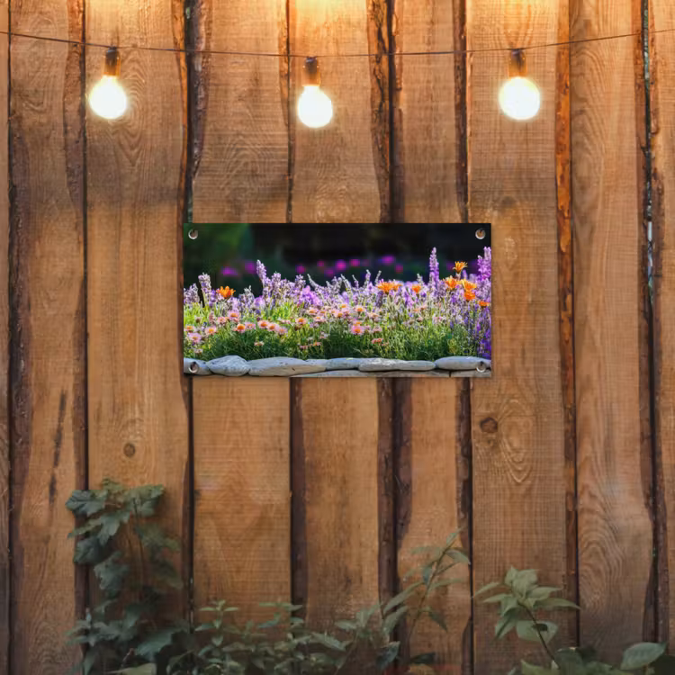 Tuinposter - Bloemen - Steenrand - Kleurrijk — 2
