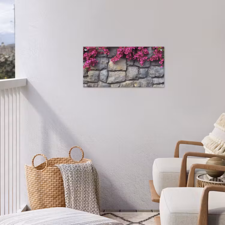 Tuinposter - Bougainvillea - Stenen Muur - Roze — 3