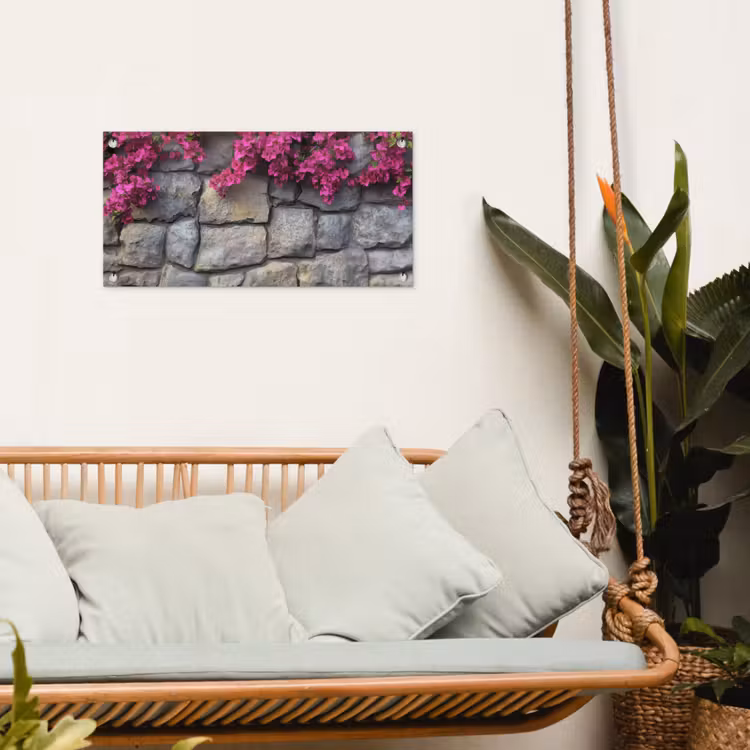 Tuinposter - Bougainvillea - Stenen Muur - Roze — 5