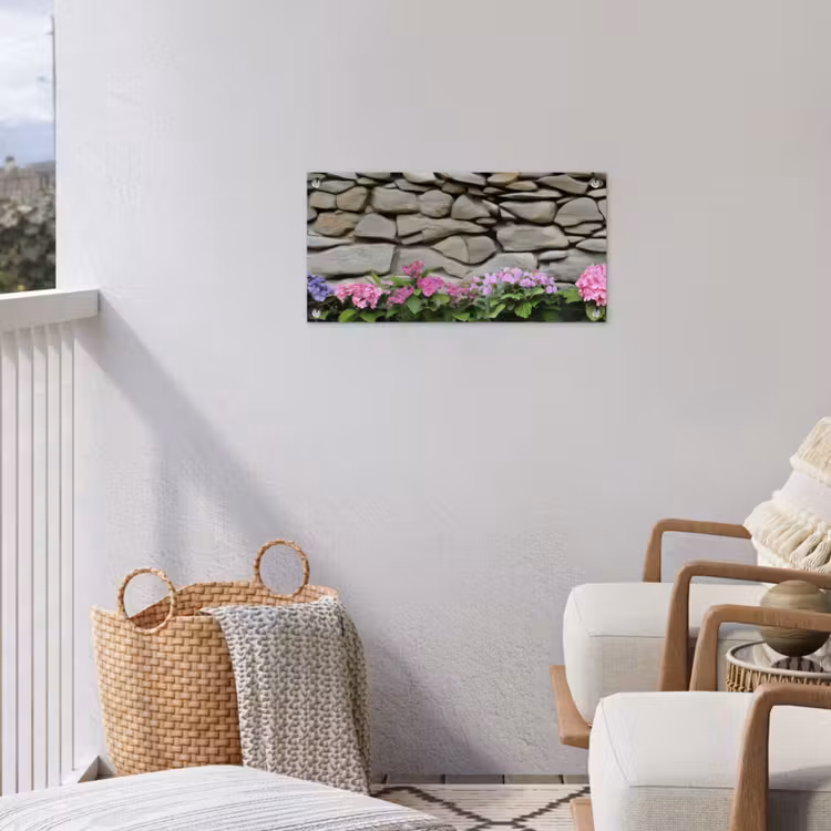 Tuinposter - Hortensia’s - Stenen - Muur - Bloemen — 3