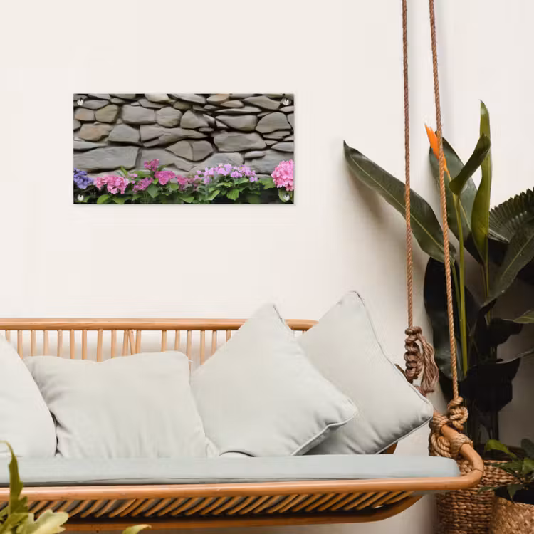 Tuinposter - Hortensia’s - Stenen - Muur - Bloemen — 5