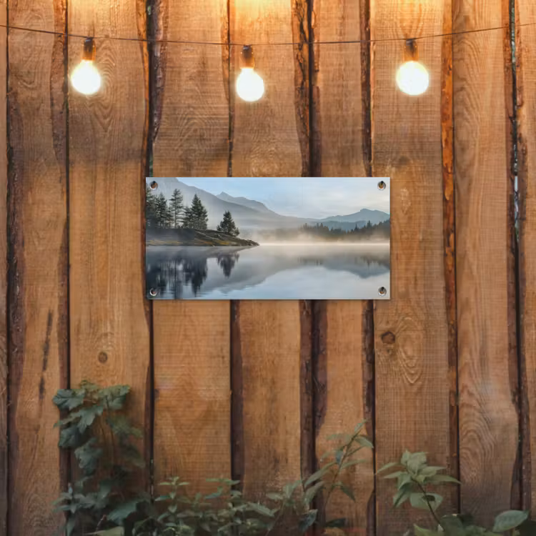 Tuinposter - Bergmeer met Mist bij Zonsopgang — 2