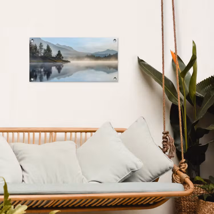 Tuinposter - Bergmeer met Mist bij Zonsopgang — 5
