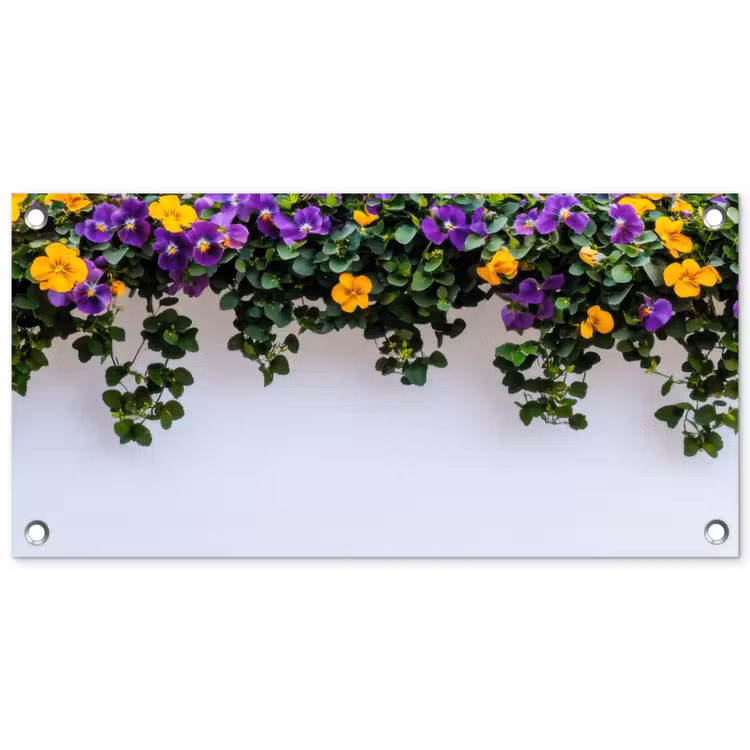 Tuinposter - Bloemen - Muur - Geel - Paars — 1