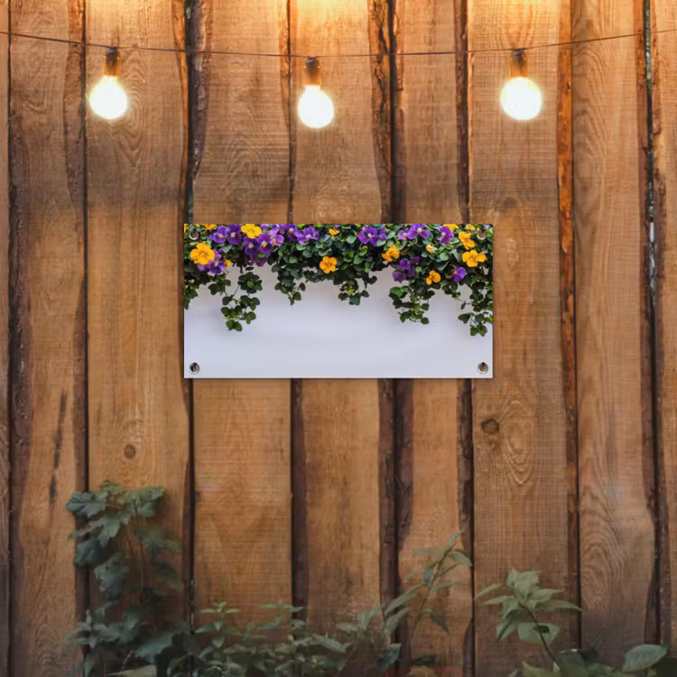 Tuinposter - Bloemen - Muur - Geel - Paars — 2
