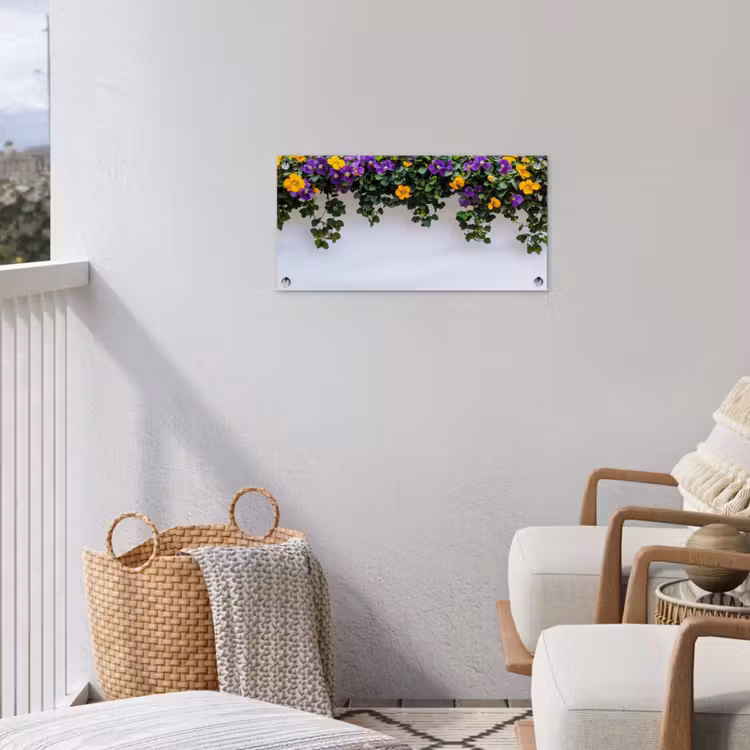 Tuinposter - Bloemen - Muur - Geel - Paars — 3