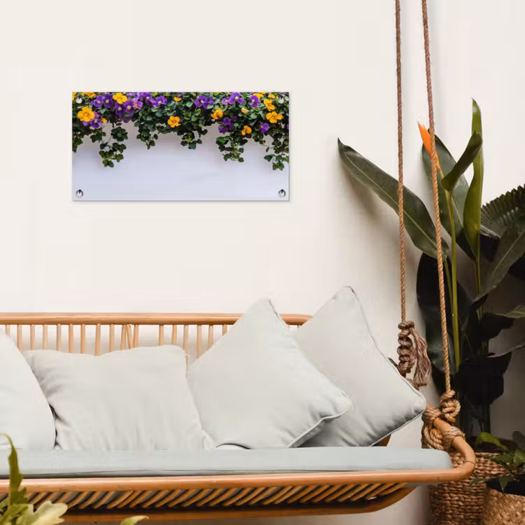 Tuinposter - Bloemen - Muur - Geel - Paars — 5