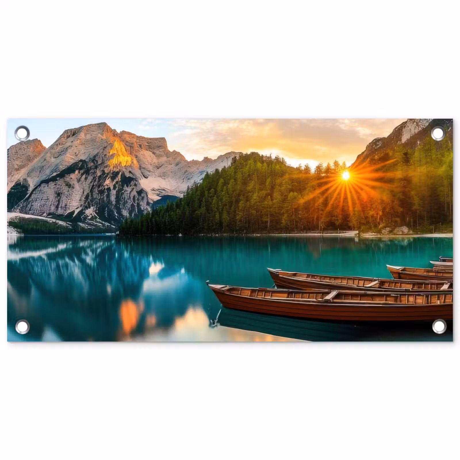 Tuinposter - Meer - Bergen - Zonsondergang - Boot — 1