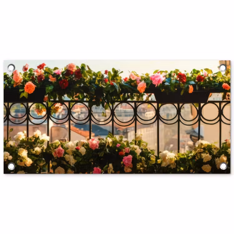 Tuinposter - Bloemen - Hek - Stadszicht - Zomer — 1