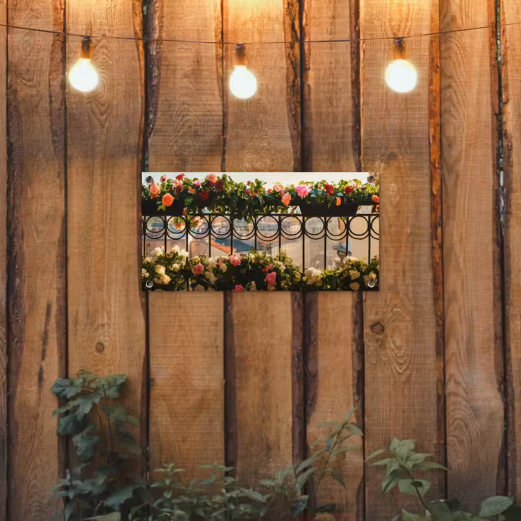 Tuinposter - Bloemen - Hek - Stadszicht - Zomer — 2