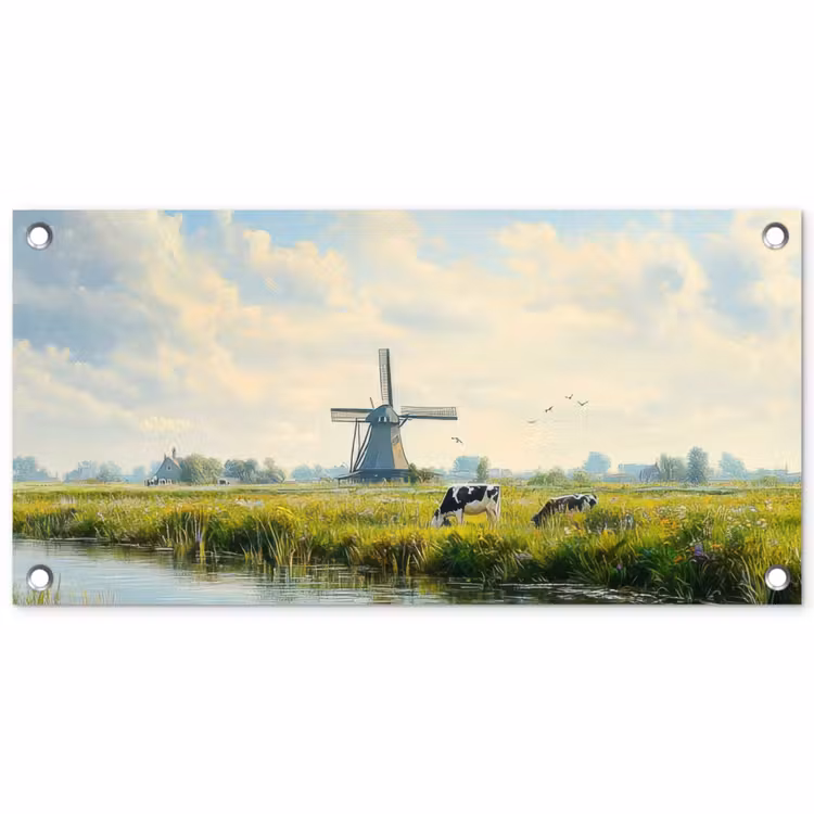 Tuinposter - Koeien - Windmolen - Weide - Blauw — 1