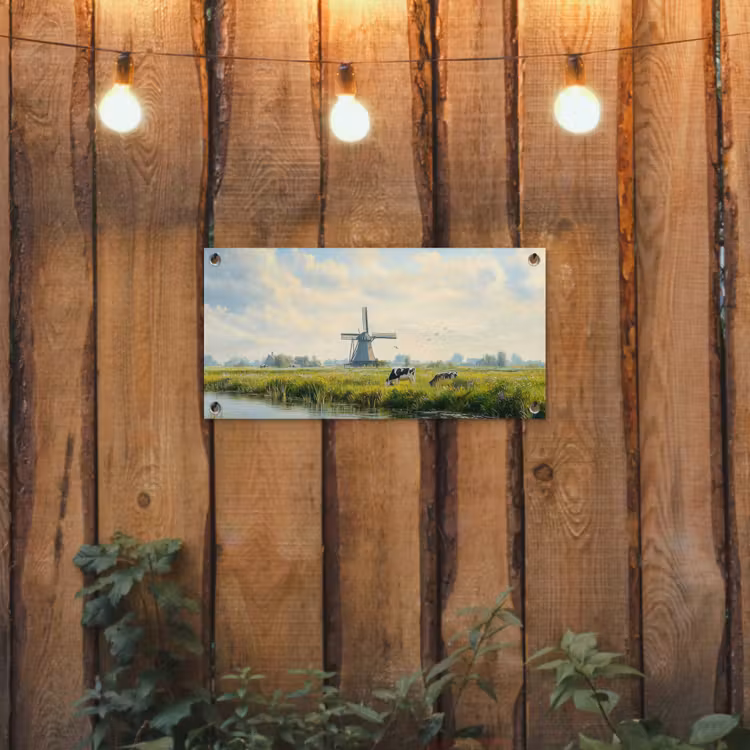 Tuinposter - Koeien - Windmolen - Weide - Blauw — 2