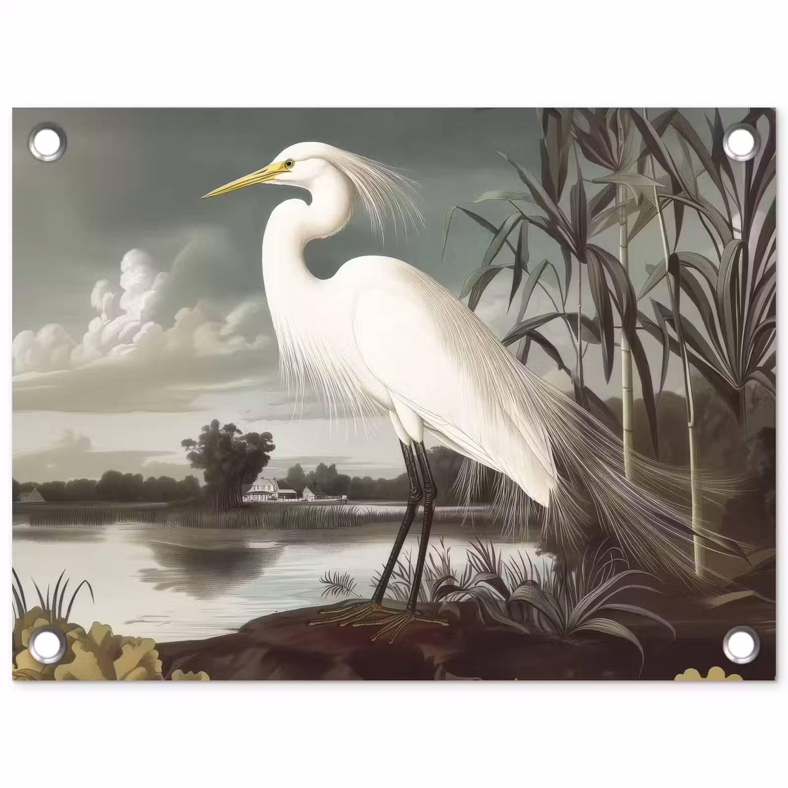 Tuinposter - Reiger - Planten - Wolken - Wit — 1
