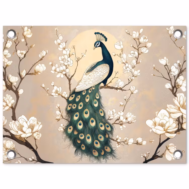 Tuinposter - Pauw - Tak - Bloemen — 1