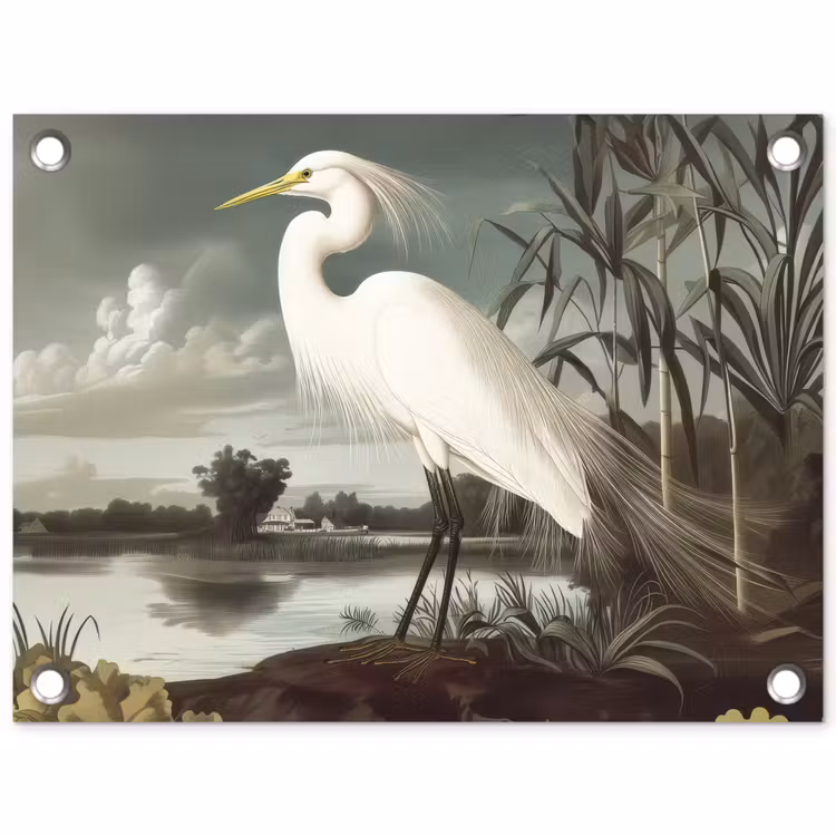Tuinposter - Reiger - Planten - Wolken - Wit — 1