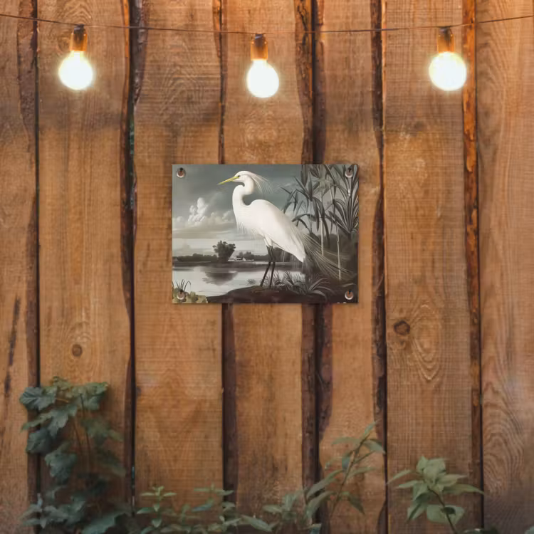 Tuinposter - Reiger - Planten - Wolken - Wit — 2