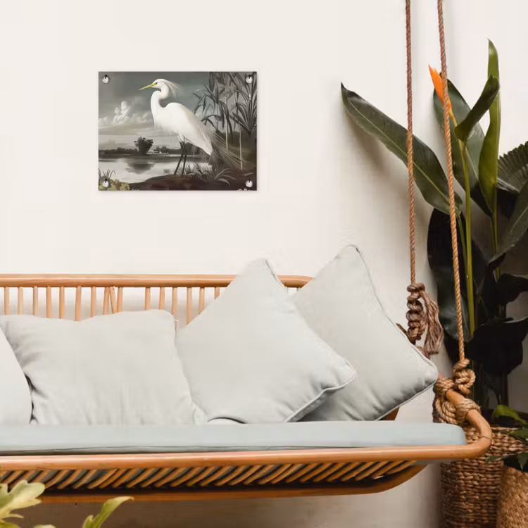 Tuinposter - Reiger - Planten - Wolken - Wit — 5
