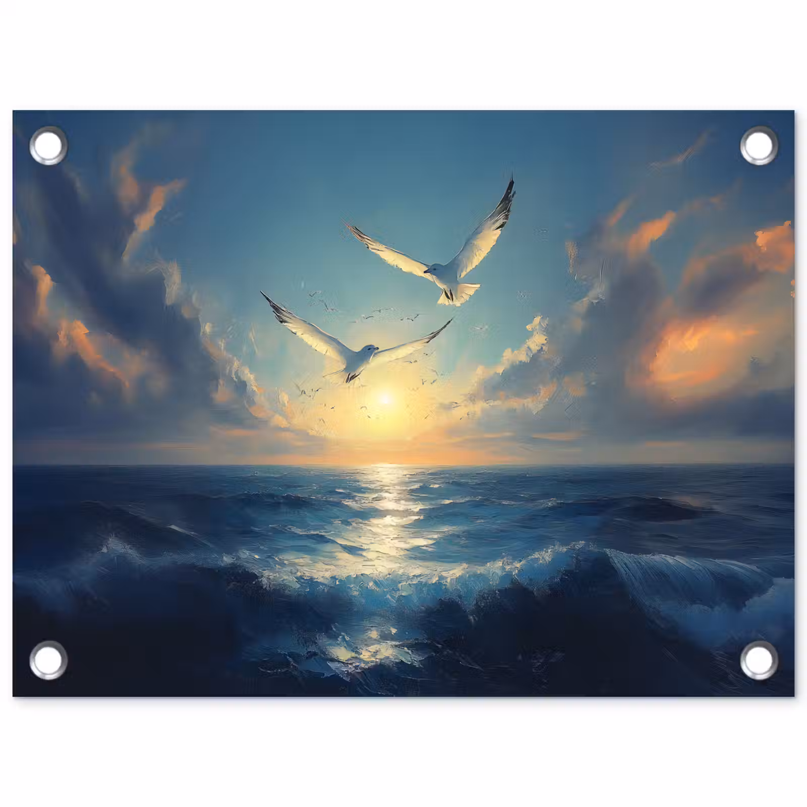 Tuinposter - Meeuwen - Zee - Wolken -Blauw — 1