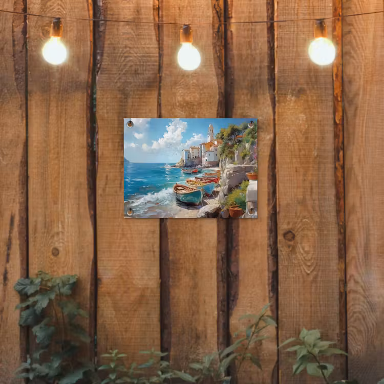 Tuinposter - Boten - Rotsen - Zee - Zon — 2