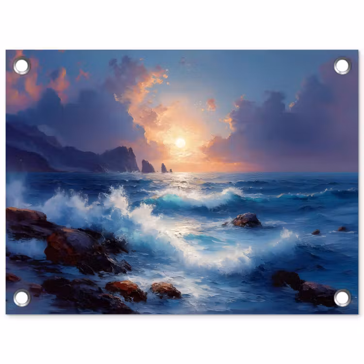 Tuinposter - Golven - Zee - Kleurrijk - Rotsen — 1